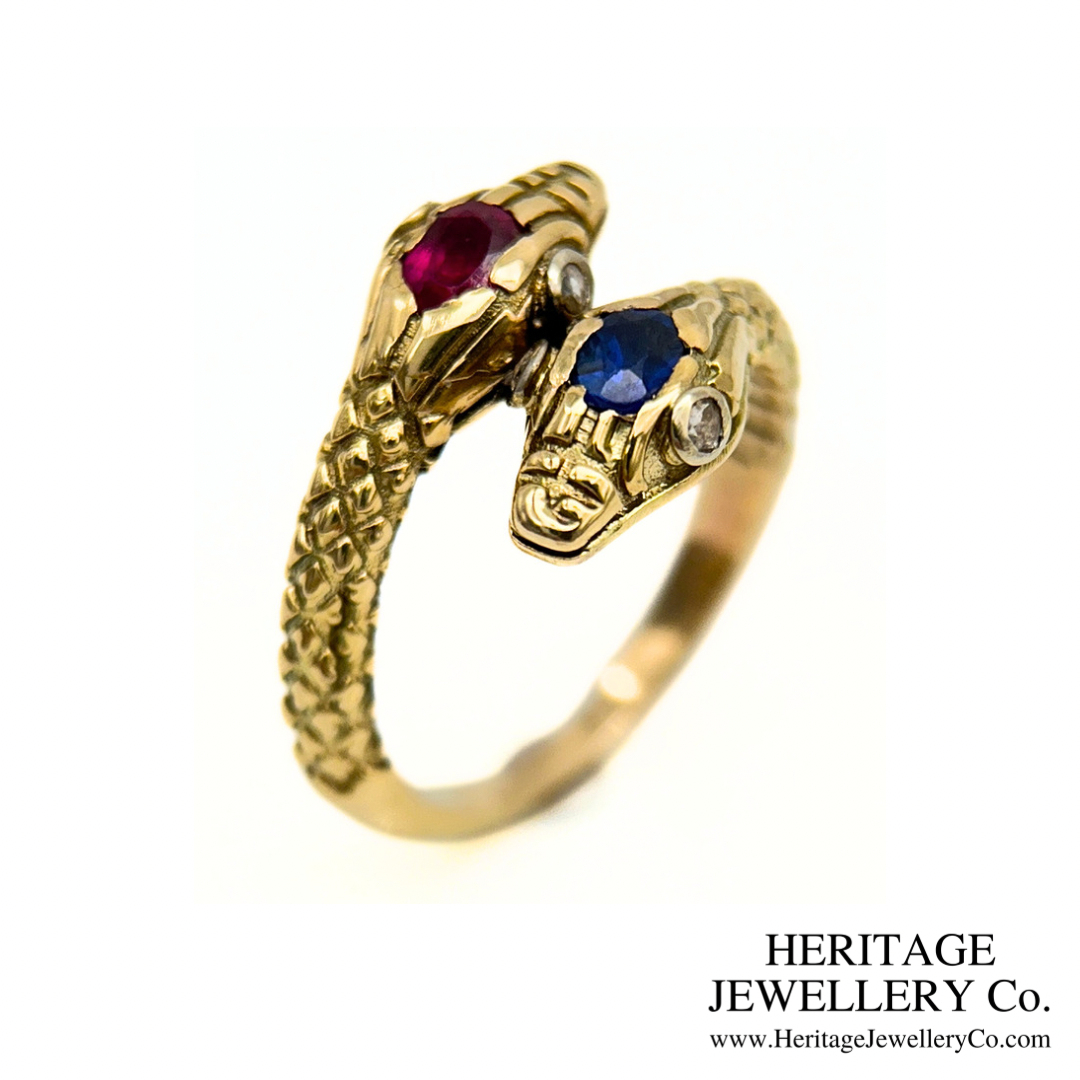 Antique Ruby & Sapphire Snake Ring