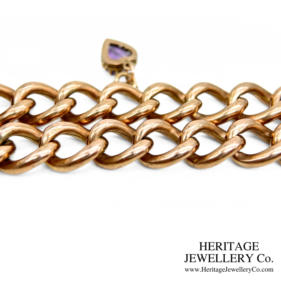 Antique Gold Curb Bracelet with Amethyst Heart Charm