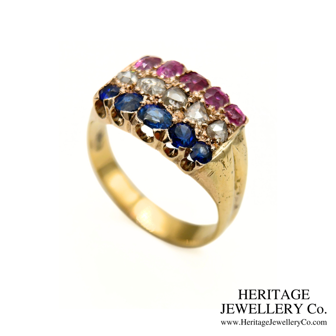 Victorian Ruby, Diamond and Sapphire Ring