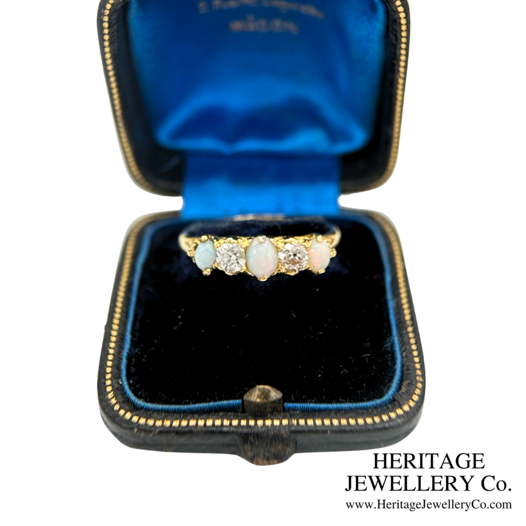 Antique Opal and Diamond 5-Stone Ring