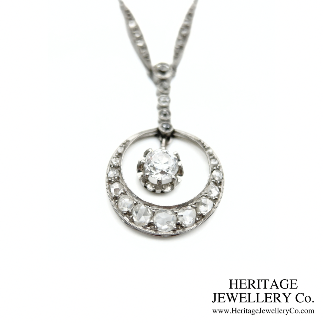 Art Deco Diamond Crescent Pendant Necklace