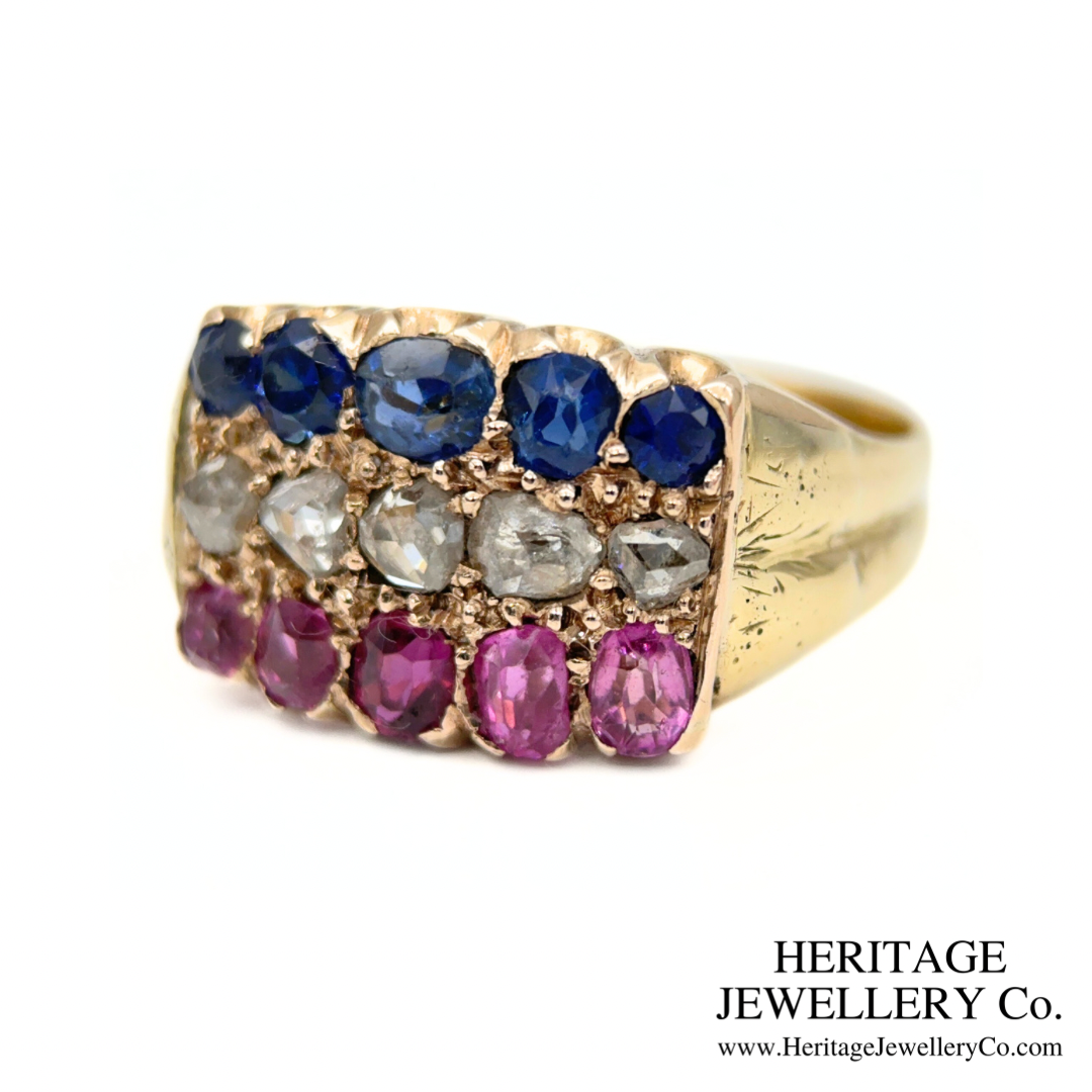 Victorian Ruby, Diamond and Sapphire Ring