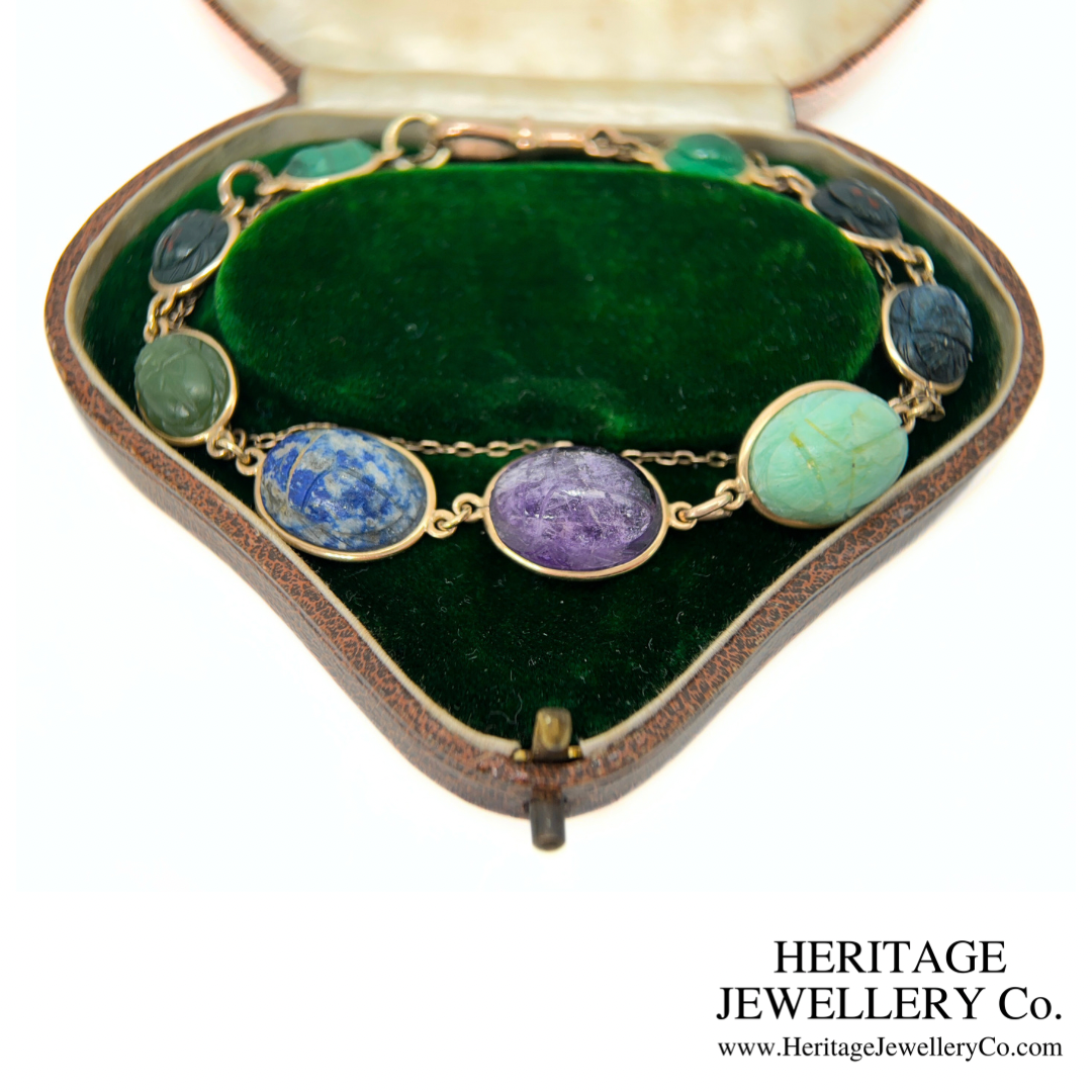 Victorian Egyptian Revival Gemstone Scarab Bracelet