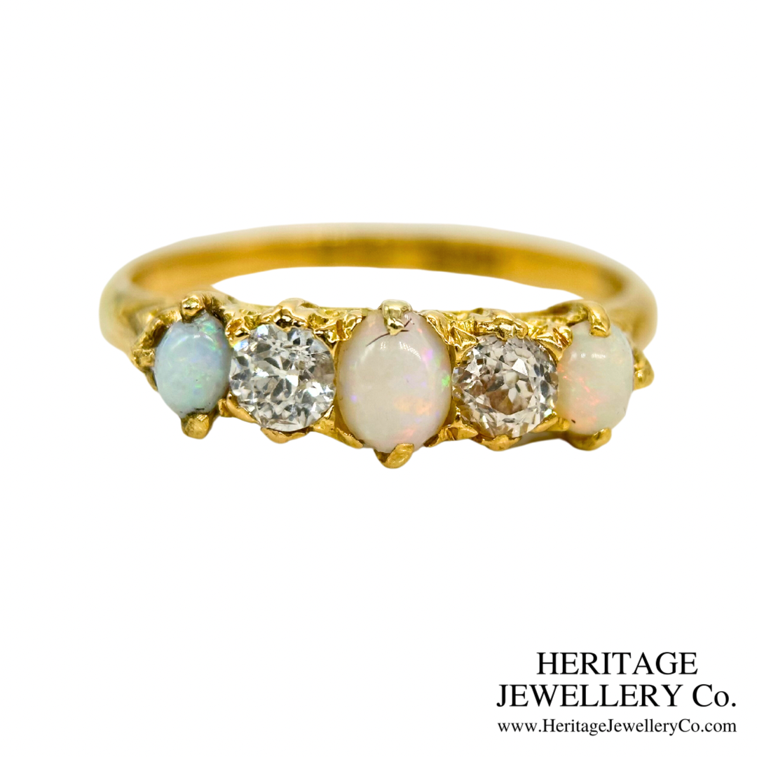 Antique Opal and Diamond 5-Stone Ring
