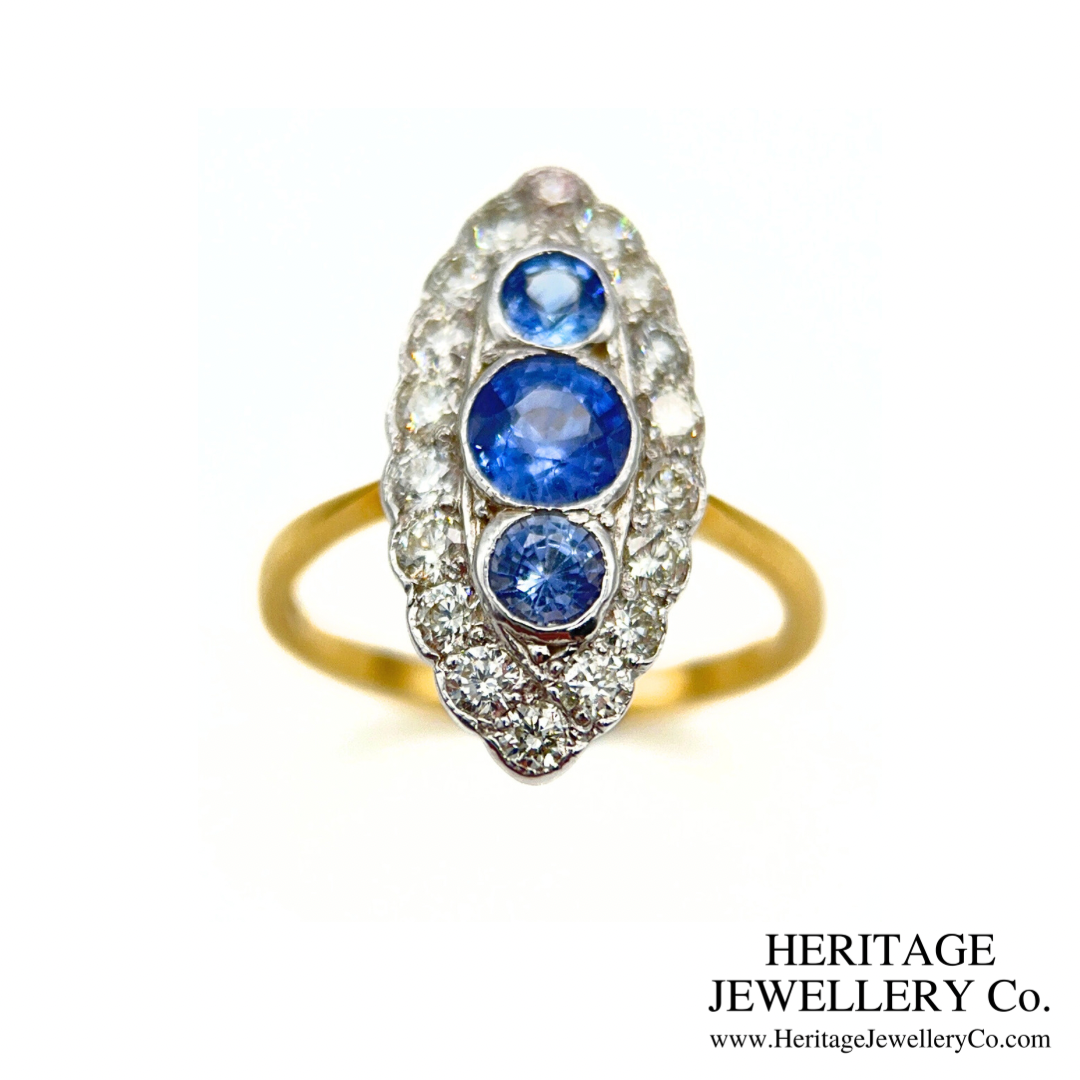 Sapphire and Diamond Navette Ring