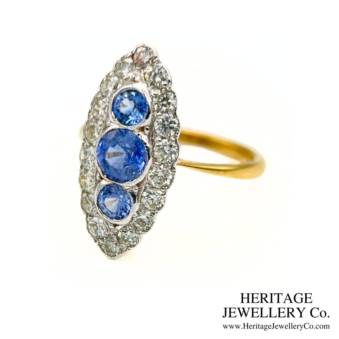 Sapphire and Diamond Navette Ring