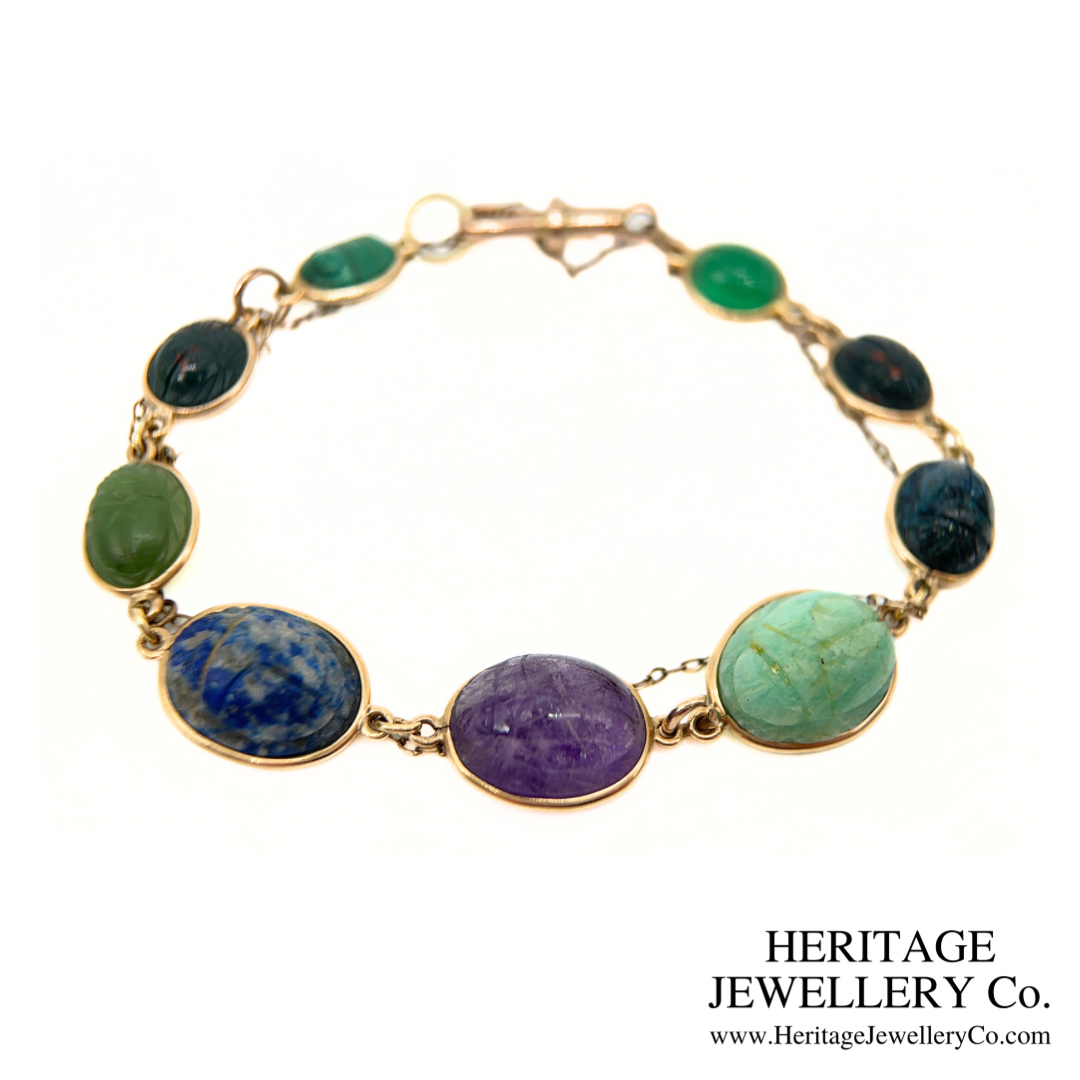 Victorian Egyptian Revival Gemstone Scarab Bracelet