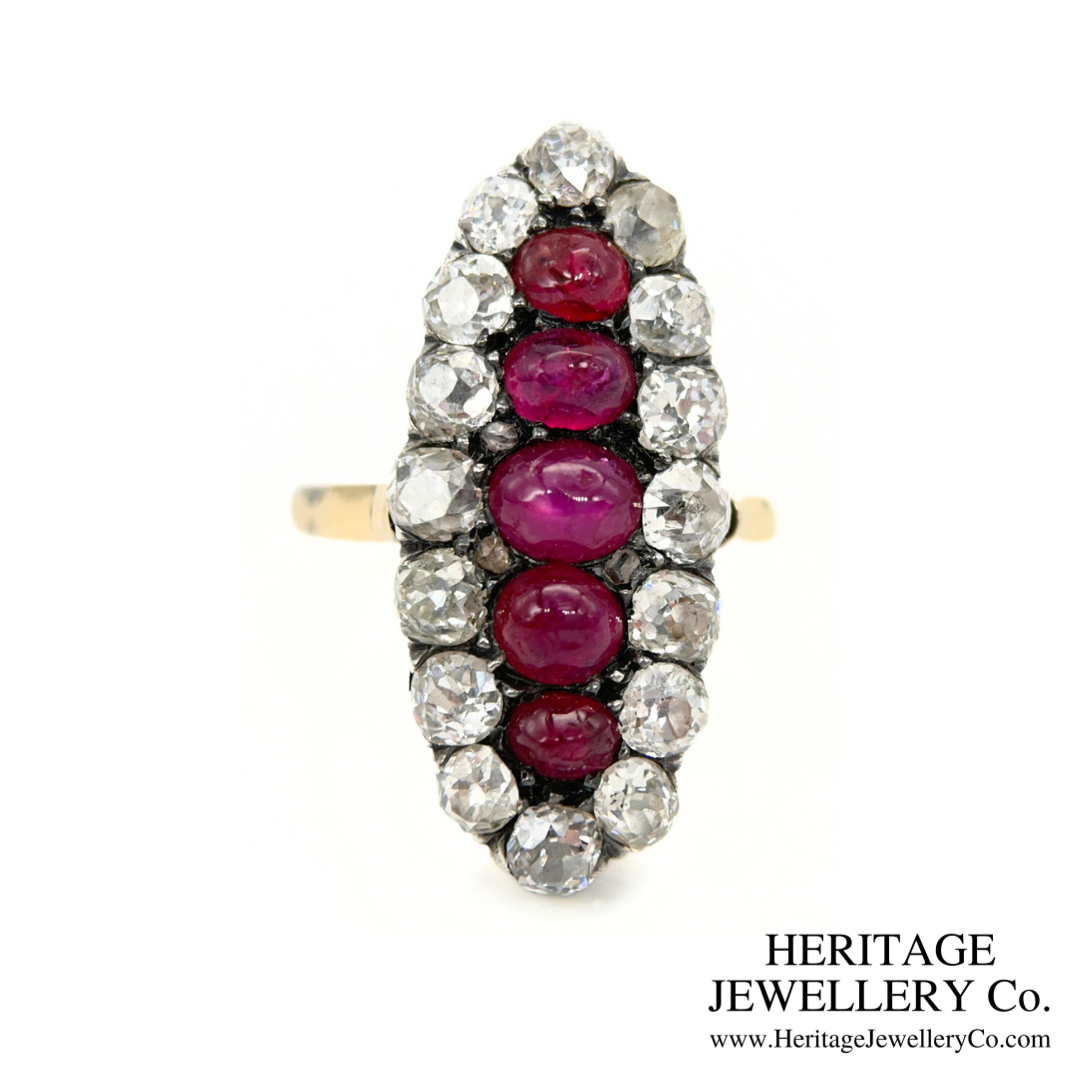 Antique Cabochon Ruby and Diamond Ring
