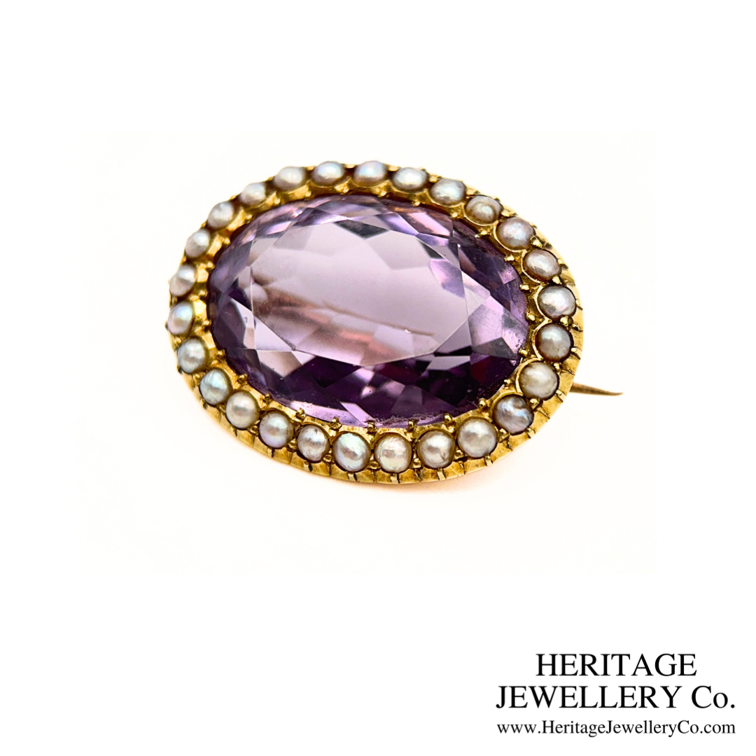 Victorian Amethyst and Pearl Brooch