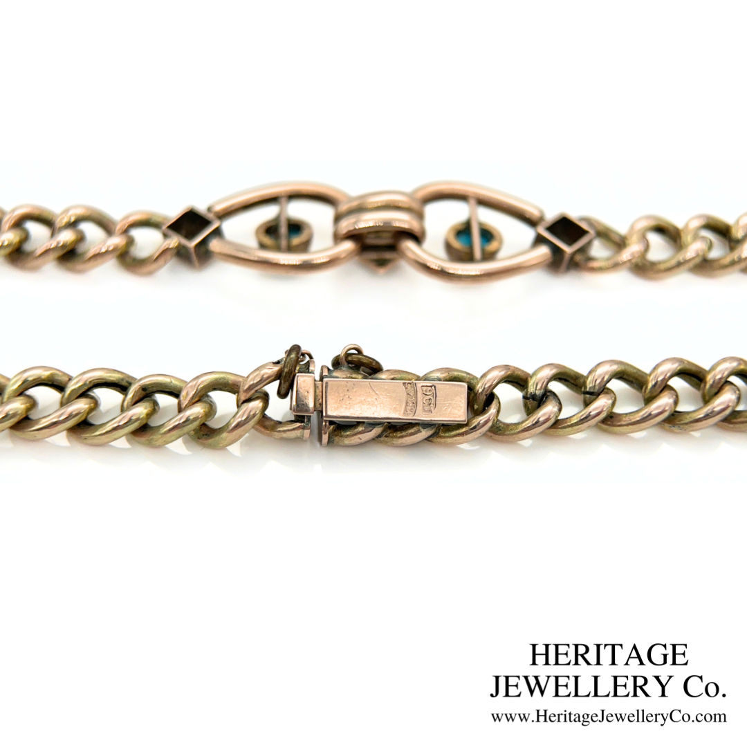 Antique Turquoise & Pearl Curb Bracelet (9ct Gold)