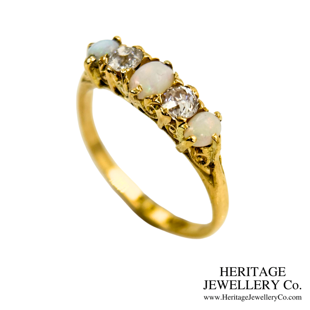 Antique Opal and Diamond 5-Stone Ring
