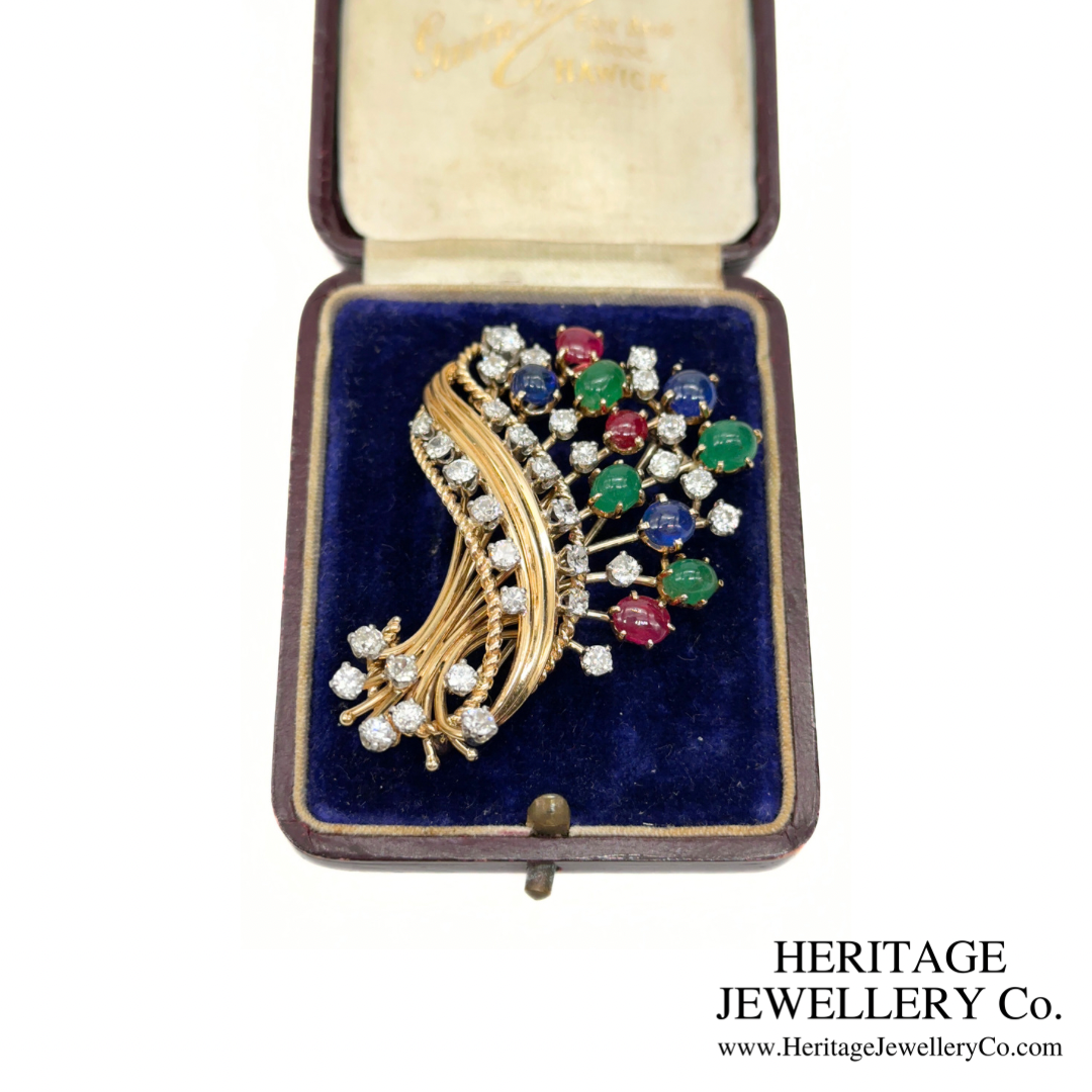 Retro Tutti Frutti Diamond and Gemstone Brooch
