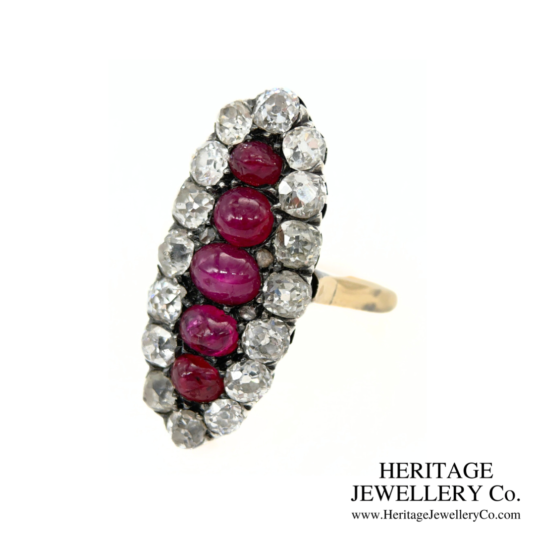 Antique Cabochon Ruby and Diamond Ring