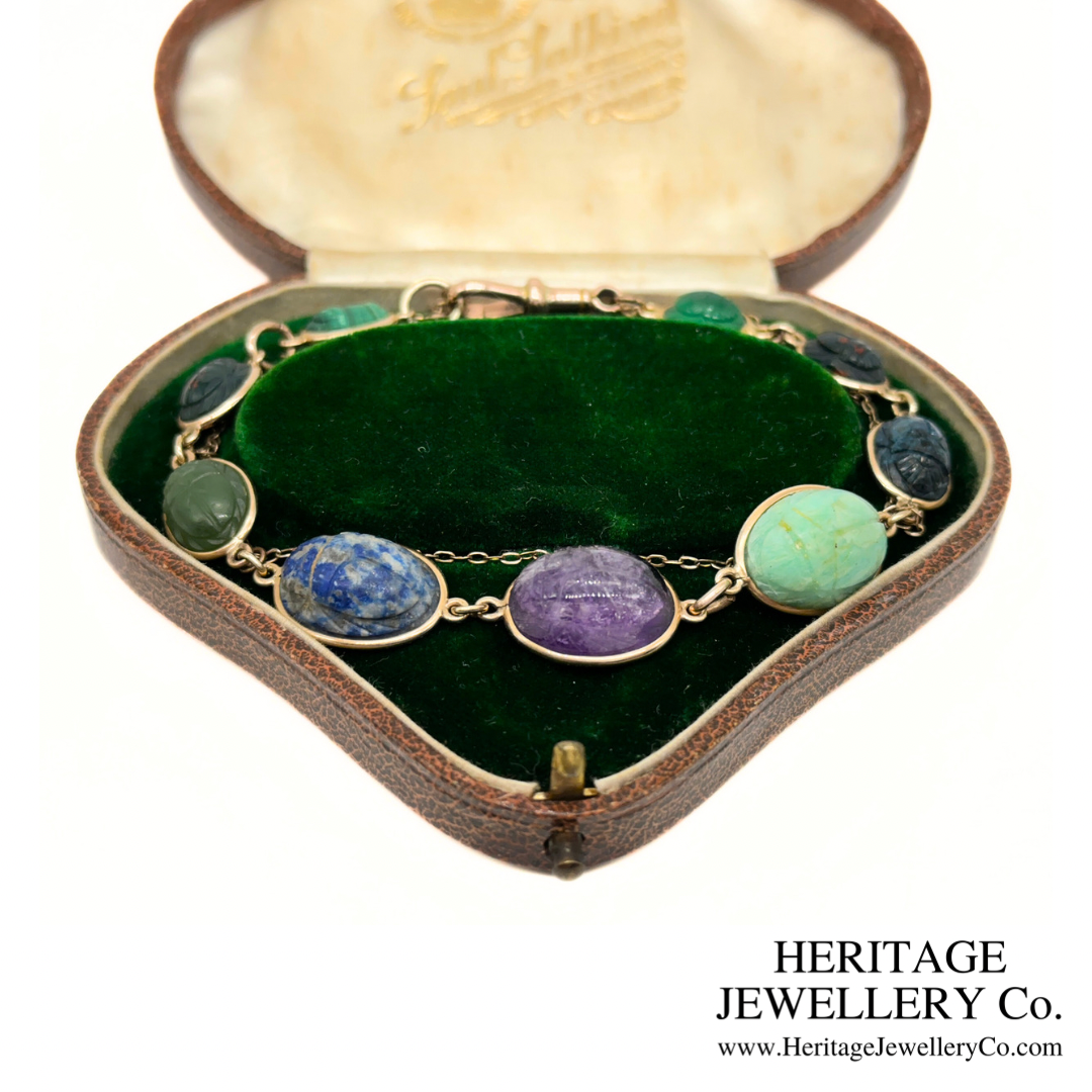 Victorian Egyptian Revival Gemstone Scarab Bracelet