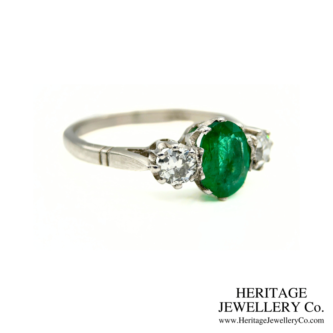 Emerald and Diamond 3-Stone Ring