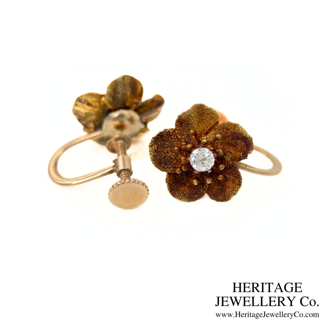 Victorian Diamond Flower Earclips