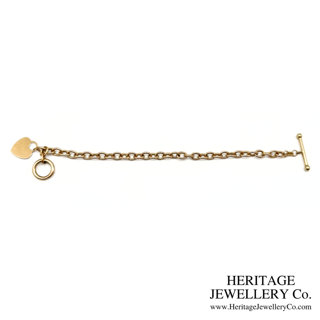 Vintage Gold Bracelet with Heart Charm and T-Bar
