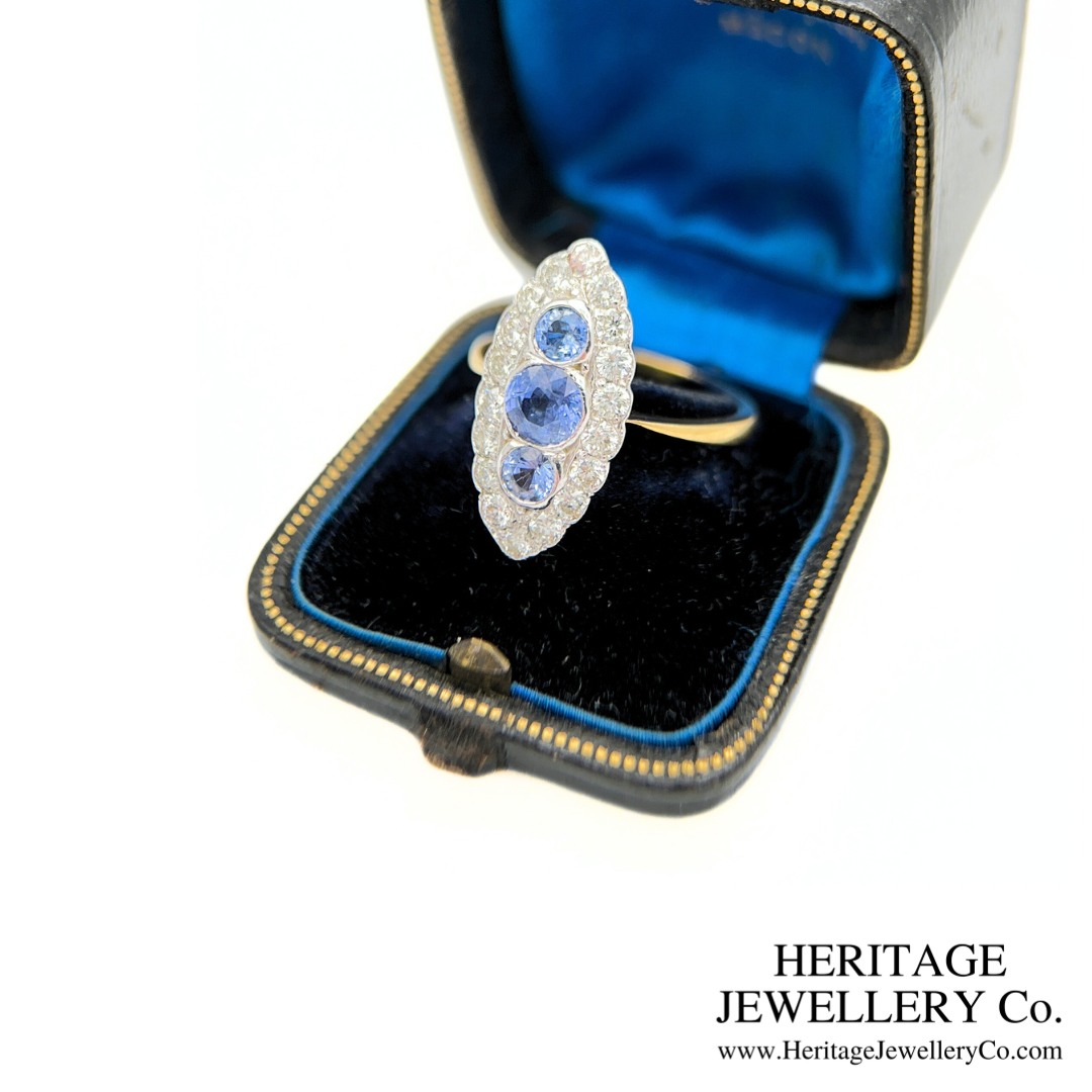 Sapphire and Diamond Navette Ring
