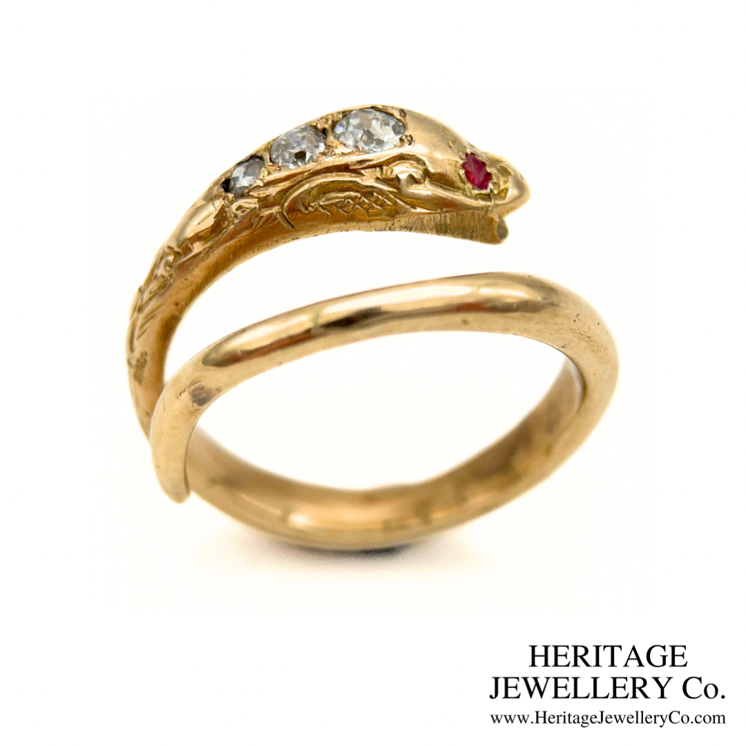 RESERVED - Antique Ruby and Diamond Snake Ring