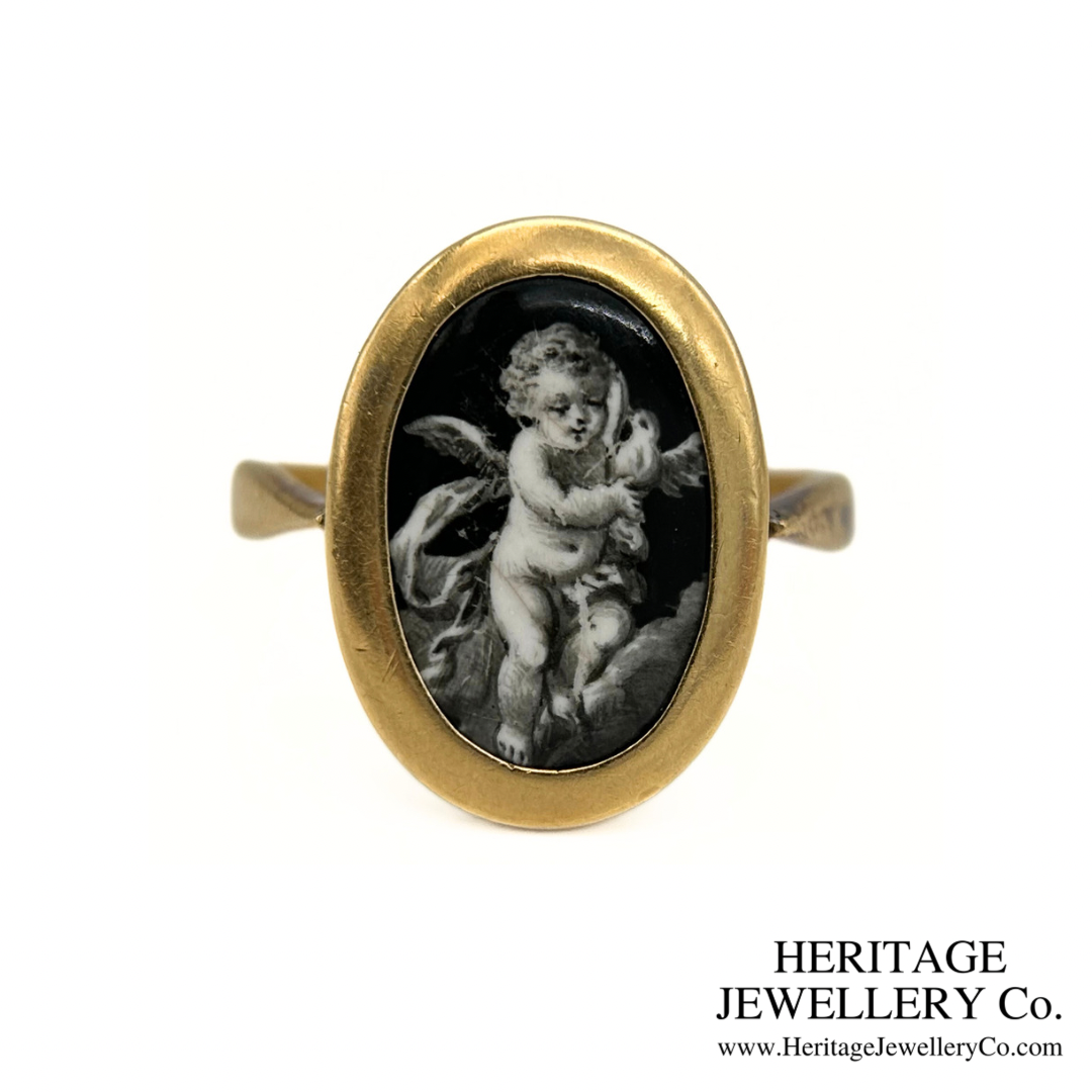 Victorian Gold Enamel Cherub Ring