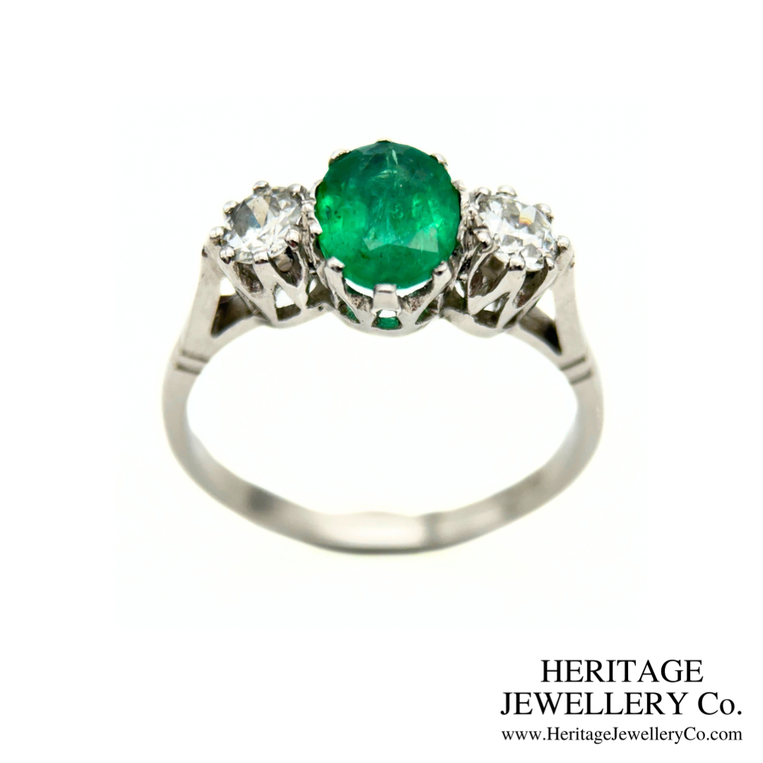 Emerald and Diamond 3-Stone Ring