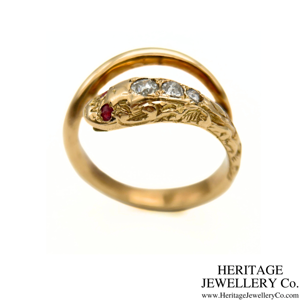 RESERVED - Antique Ruby and Diamond Snake Ring