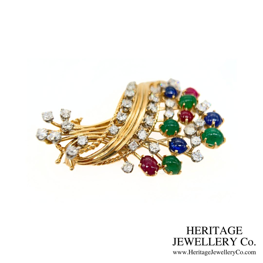 Retro Tutti Frutti Diamond and Gemstone Brooch