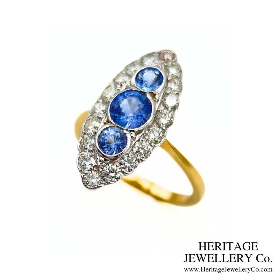 Sapphire and Diamond Navette Ring
