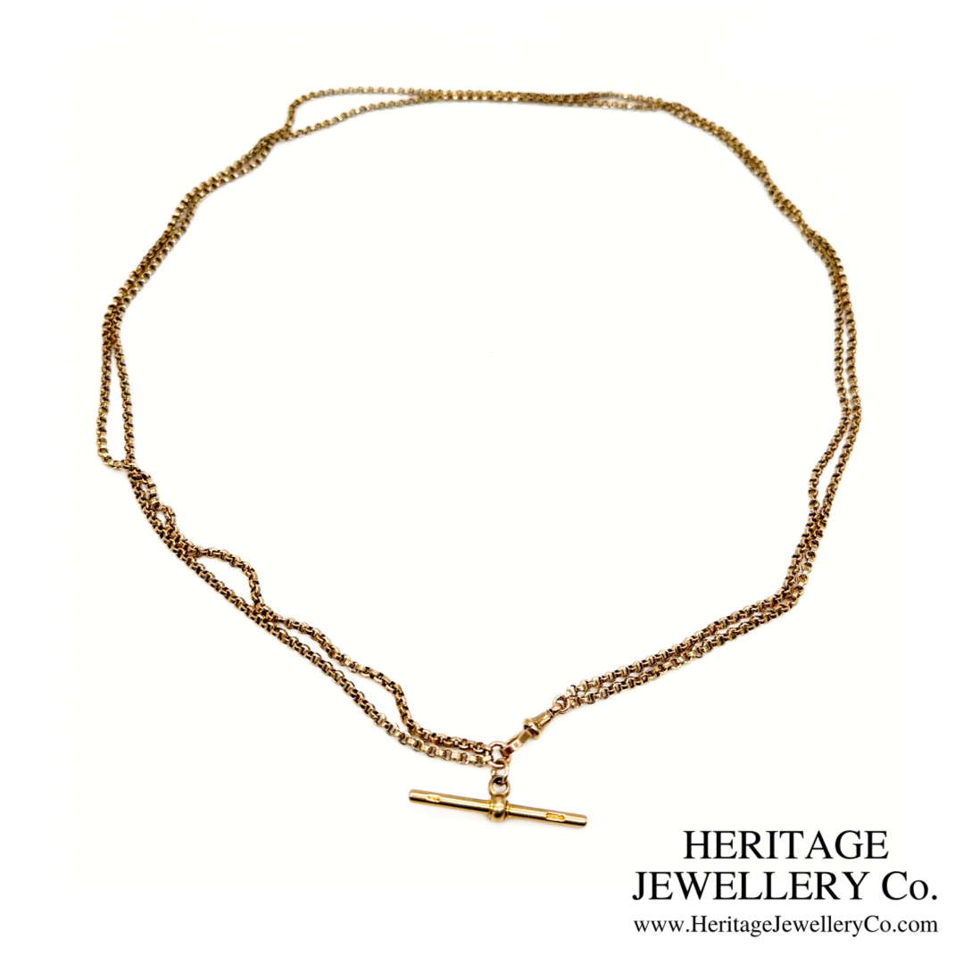 Antique Double Strand Long Guard Chain with T-bar