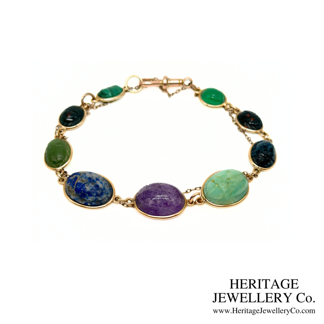 Victorian Egyptian Revival Gemstone Scarab Bracelet