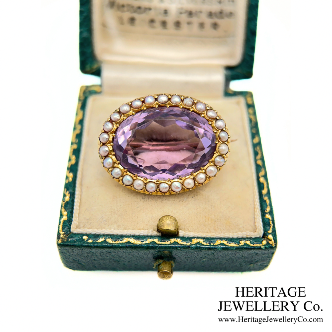 Victorian Amethyst and Pearl Brooch
