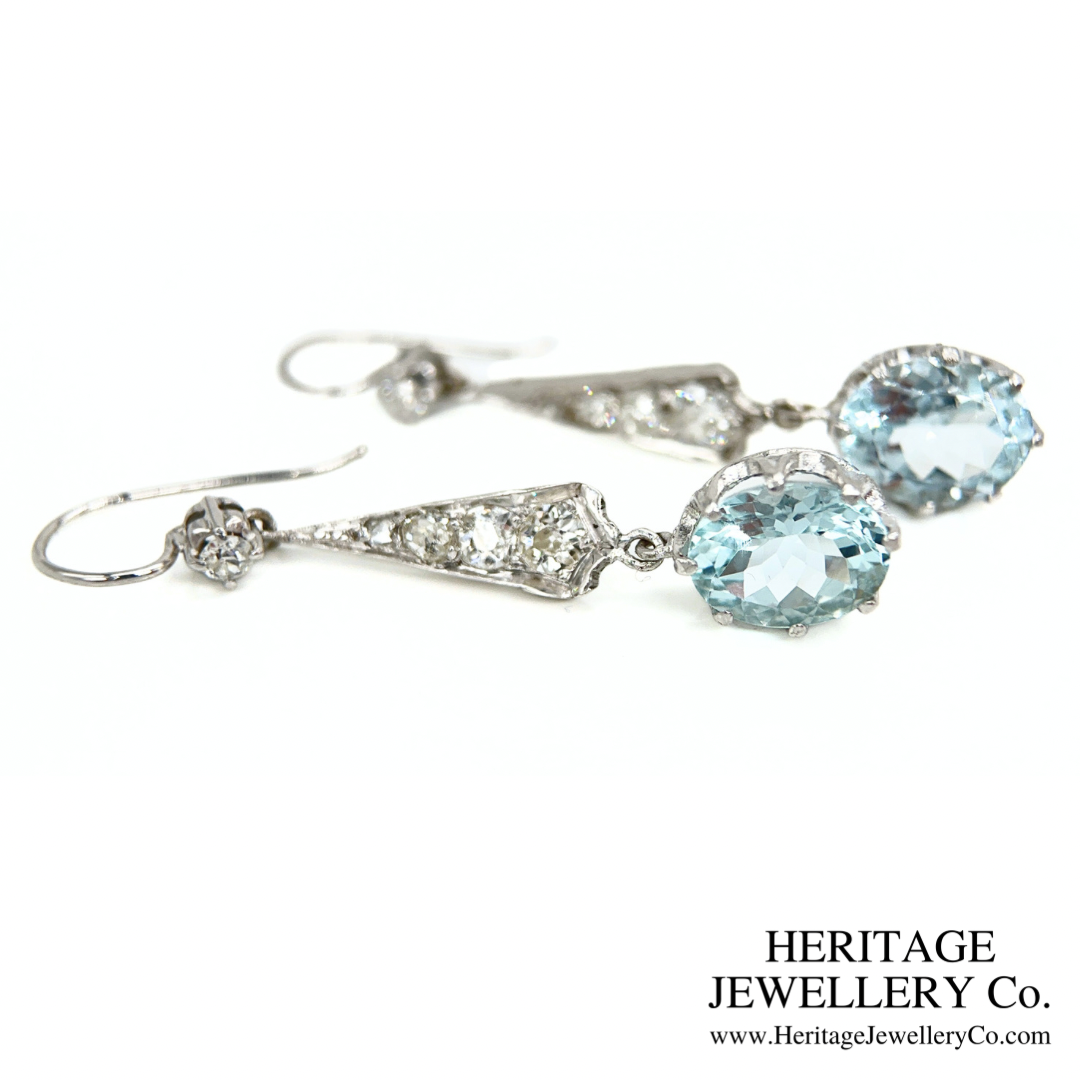 Art Deco Aquamarine and Diamond Earrings