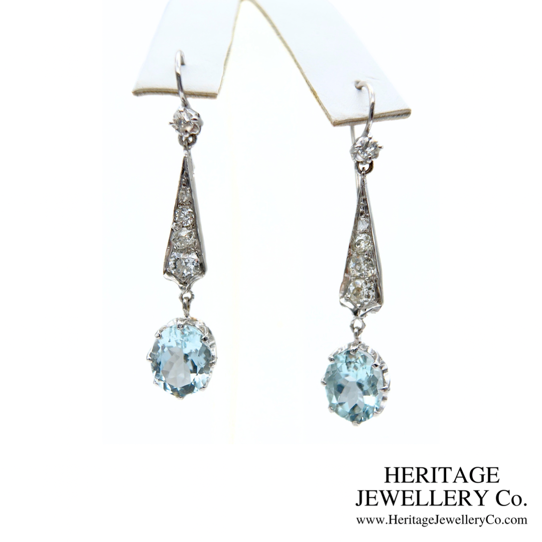 Art Deco Aquamarine and Diamond Earrings