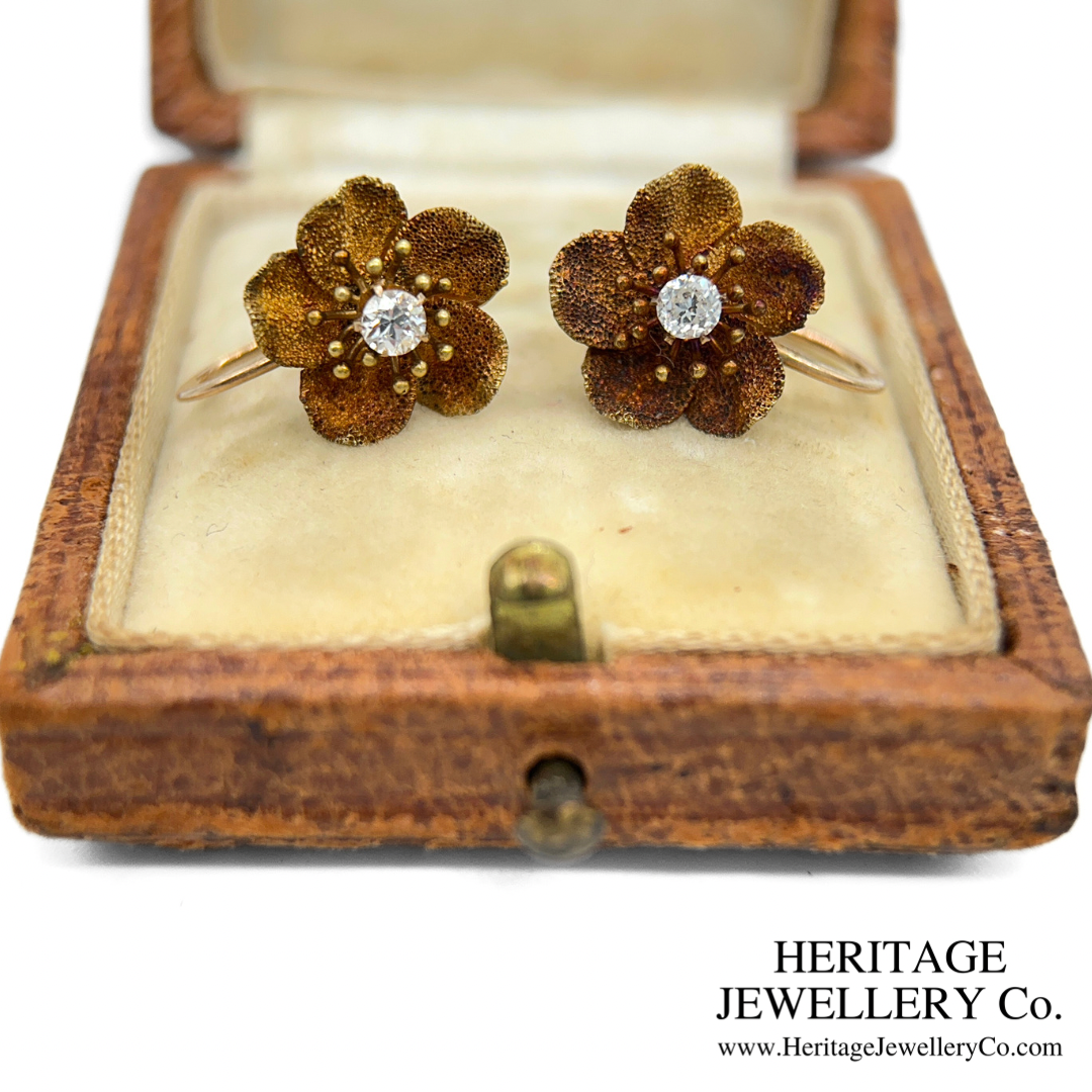 Victorian Diamond Flower Earclips