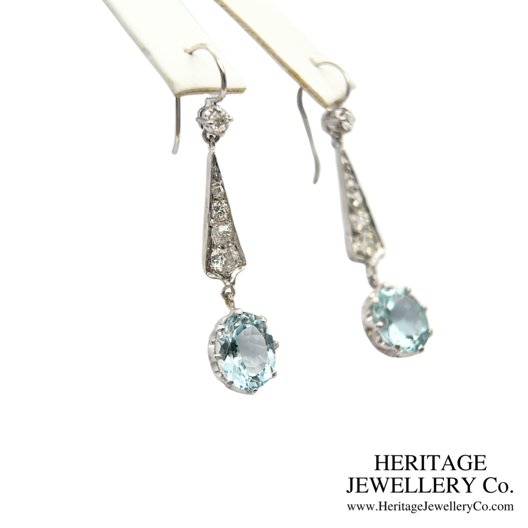 Art Deco Aquamarine and Diamond Earrings