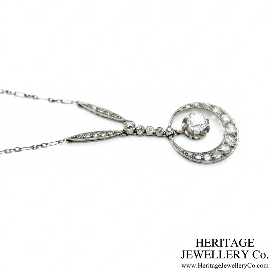 Art Deco Diamond Crescent Pendant Necklace