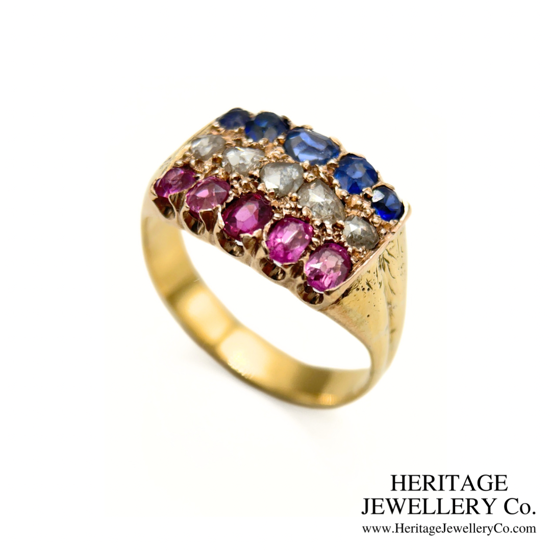 Victorian Ruby, Diamond and Sapphire Ring