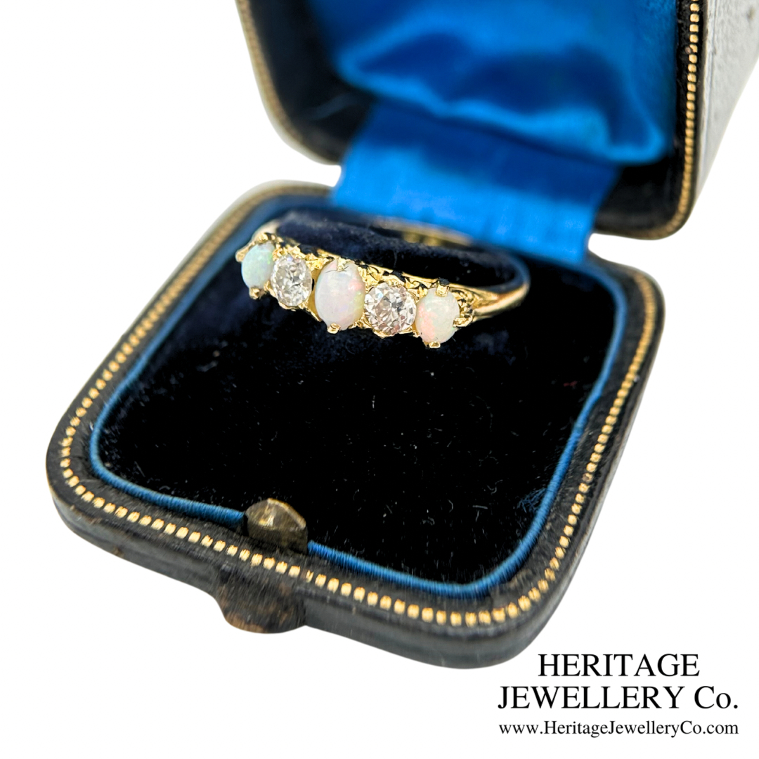 Antique Opal and Diamond 5-Stone Ring