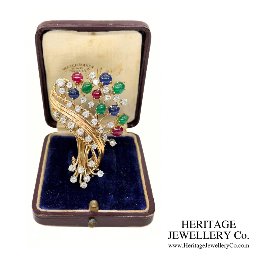 Retro Tutti Frutti Diamond and Gemstone Brooch