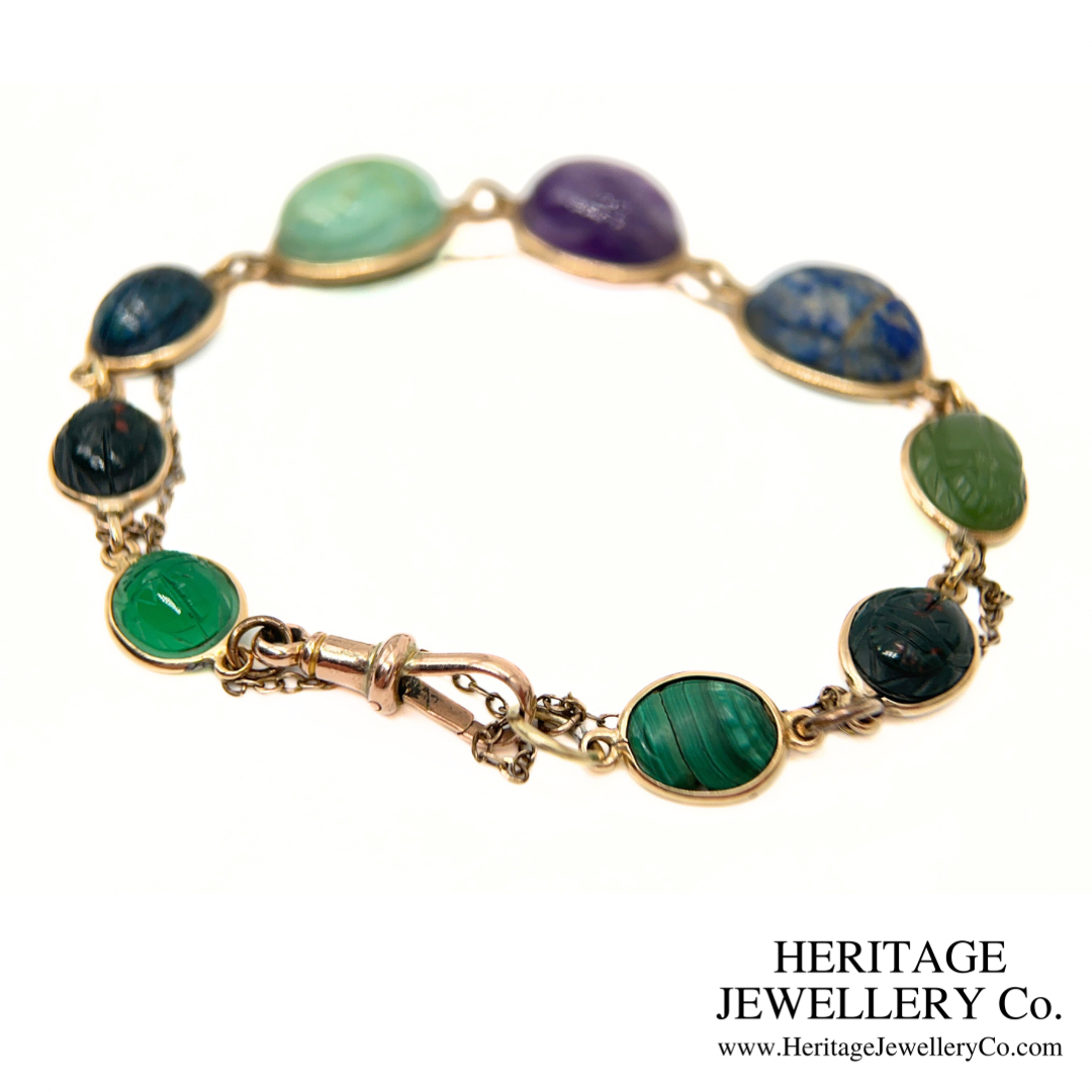 Victorian Egyptian Revival Gemstone Scarab Bracelet