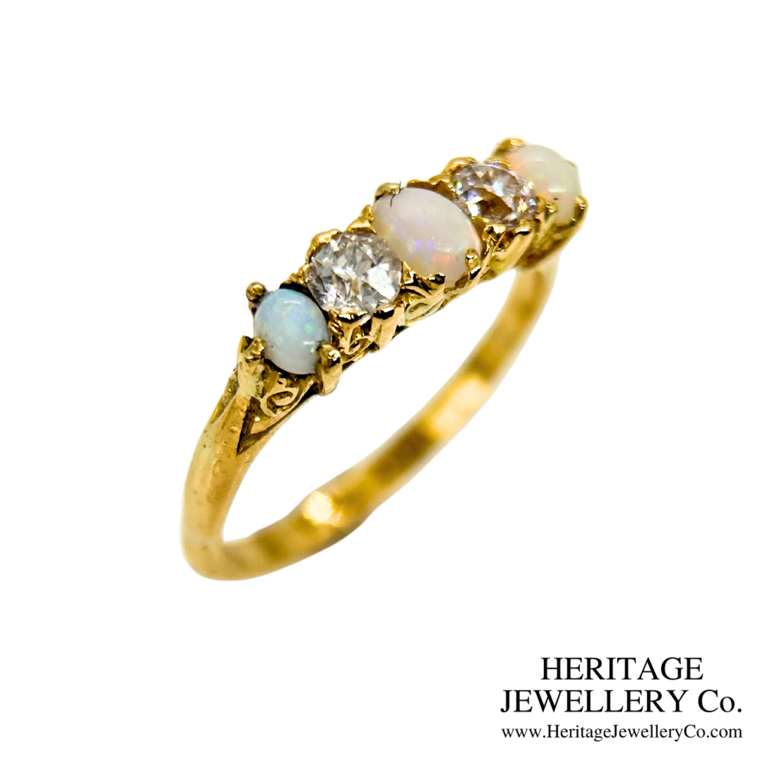 Antique Opal and Diamond 5-Stone Ring