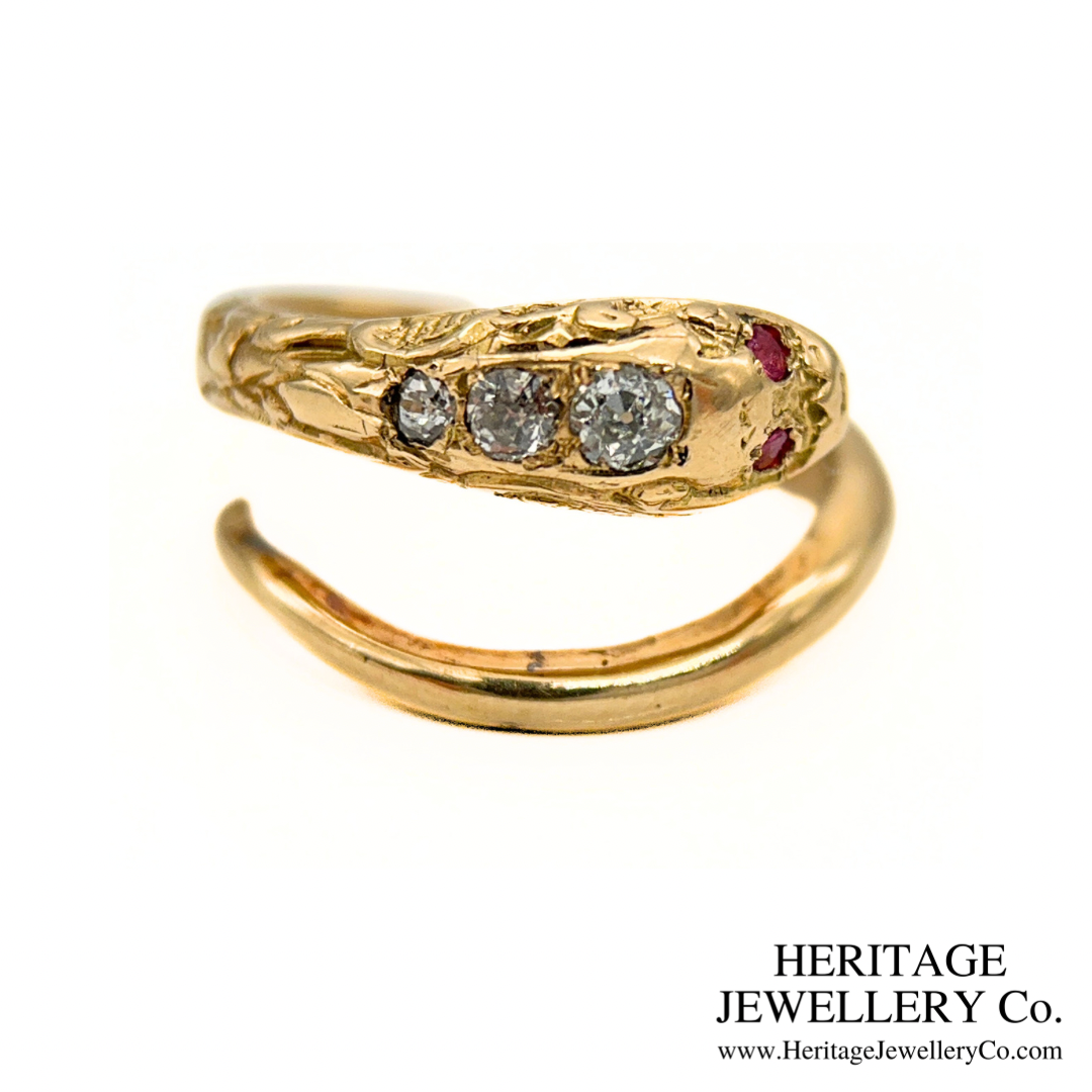 RESERVED - Antique Ruby and Diamond Snake Ring