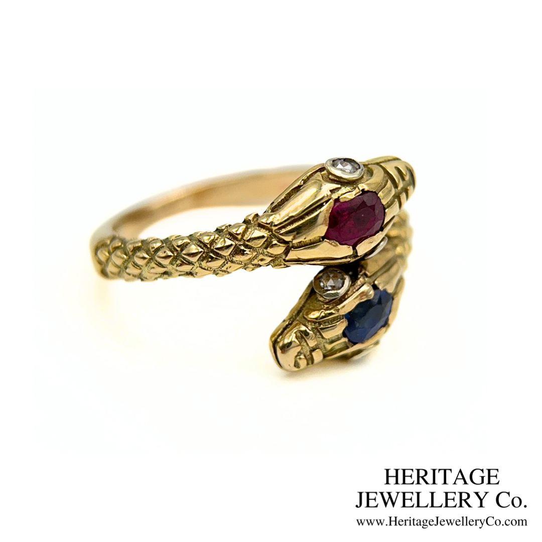 Antique Ruby & Sapphire Snake Ring