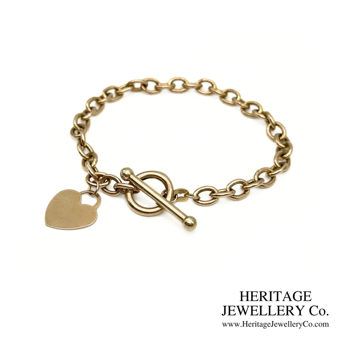 Vintage Gold Bracelet with Heart Charm and T-Bar