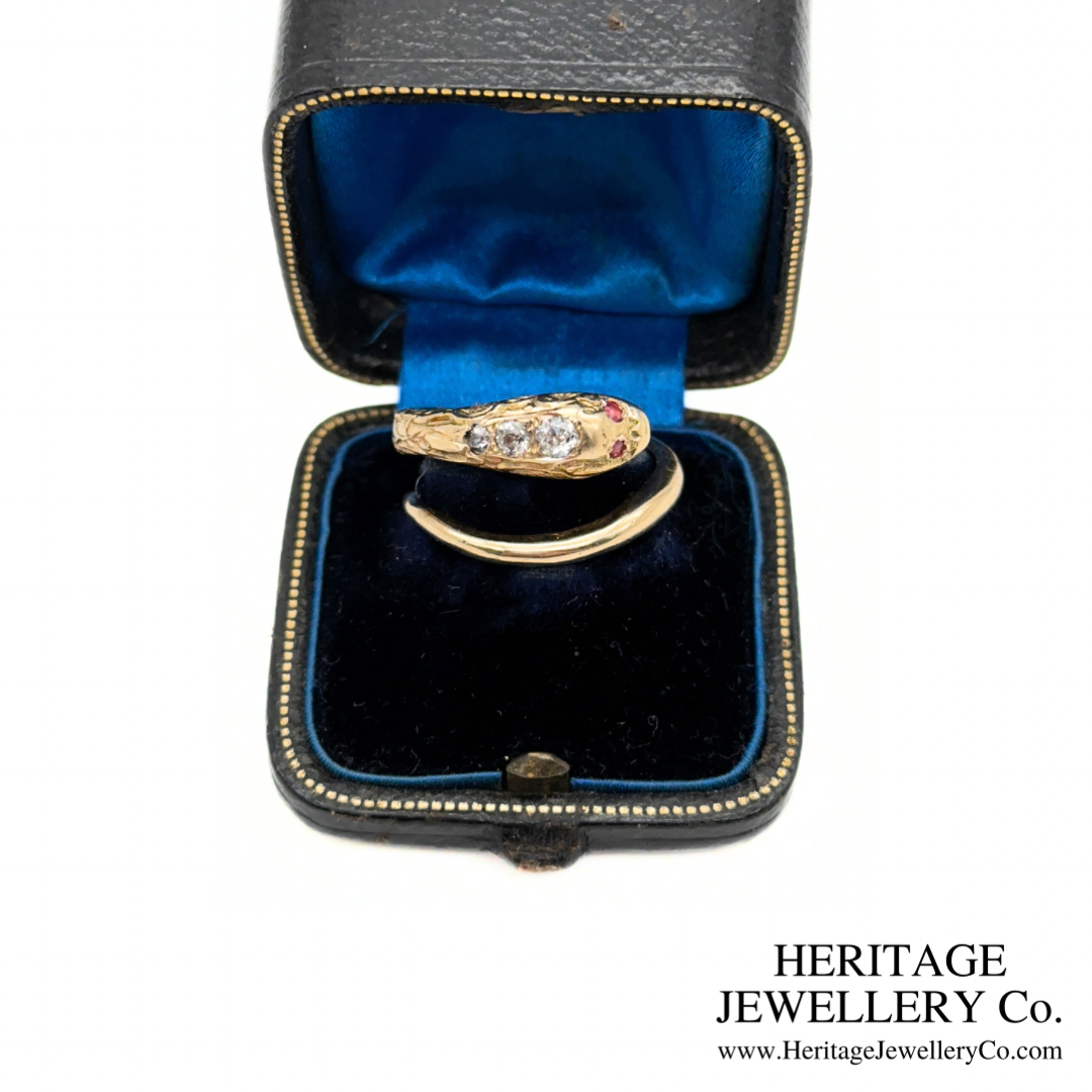 RESERVED - Antique Ruby and Diamond Snake Ring