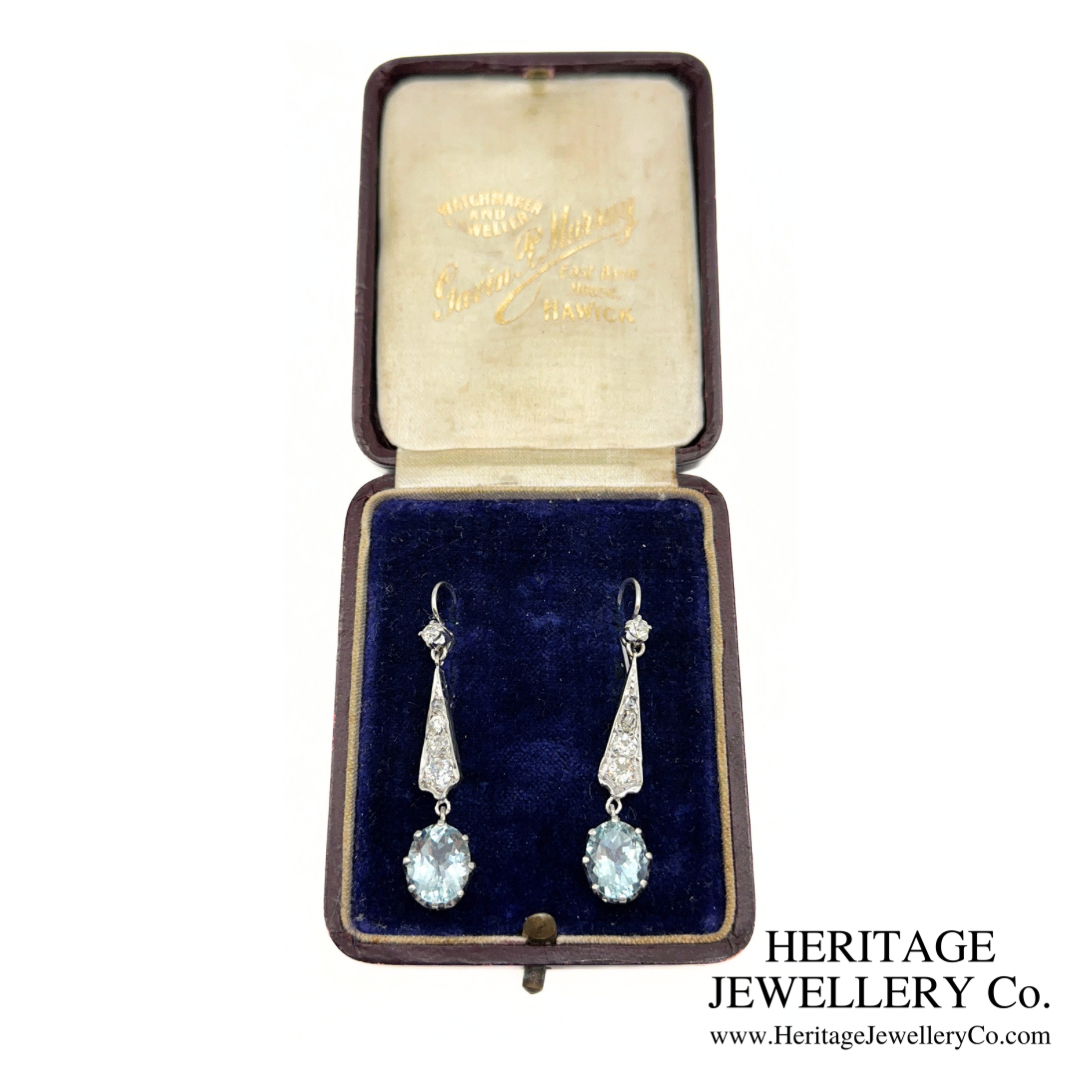 Art Deco Aquamarine and Diamond Earrings
