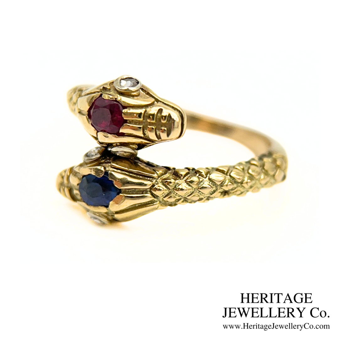 Antique Ruby & Sapphire Snake Ring