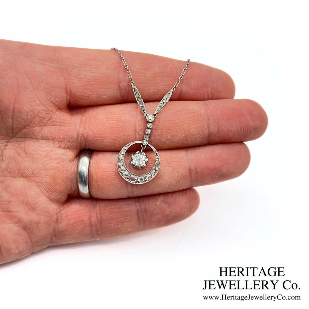 Art Deco Diamond Crescent Pendant Necklace