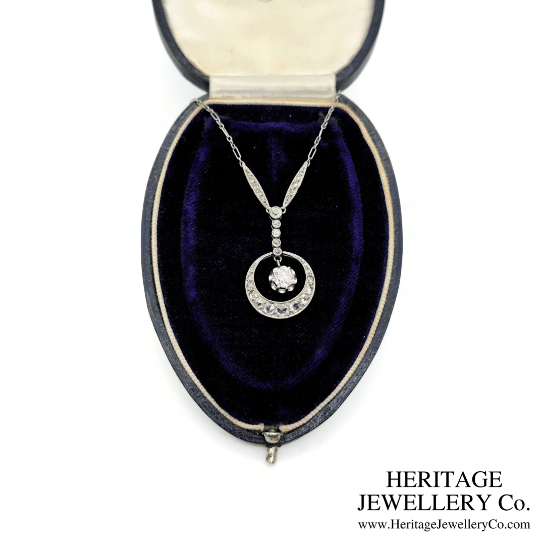 Art Deco Diamond Crescent Pendant Necklace