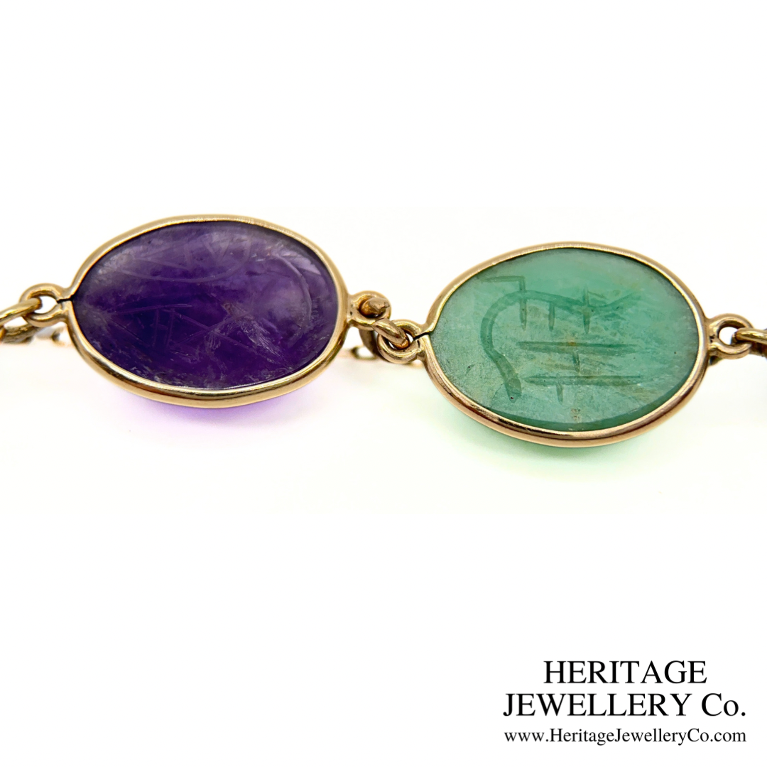 Victorian Egyptian Revival Gemstone Scarab Bracelet